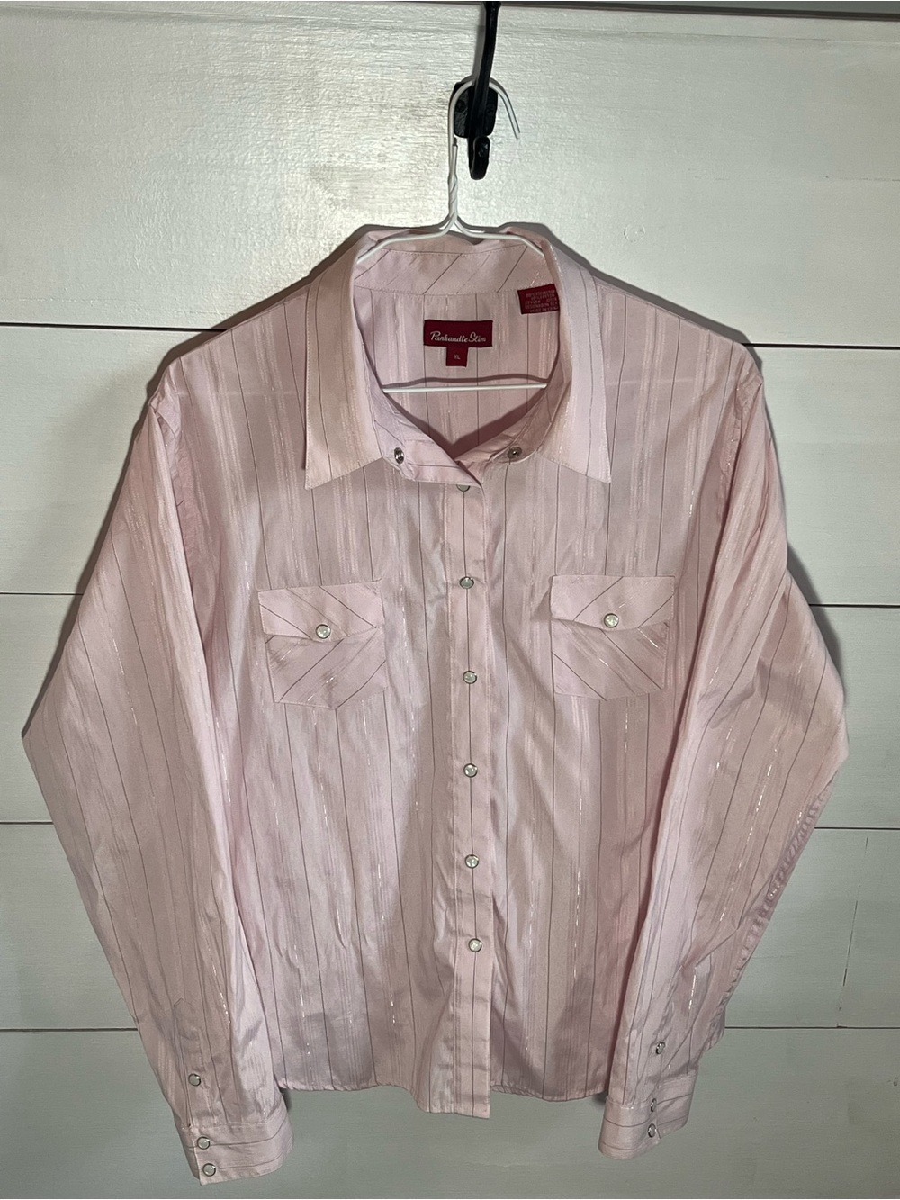 Panhandle Slim Light Pink Long-Sleeve Dress Shirt with Subtle Metallic Stripe